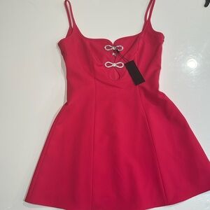 NWT. Hot Pink Gianni Bini Dress with Rhinestone Bows. Size: 4.